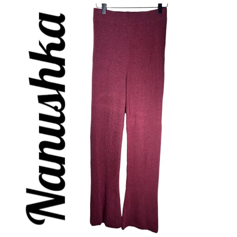NWOT NANUSHKA Leba Luxe Wool Cashmere Blend Burgundy Flare Leg Knit Pants, Small - Picture 9 of 10